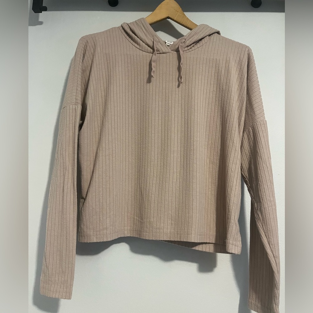 Roxy Women's Tan/Khaki Ribbed Pullover Hoodie. Size Small.